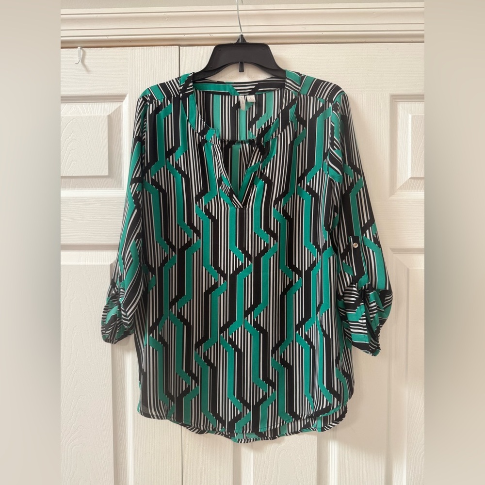 Geometric Green and Black Women's Top